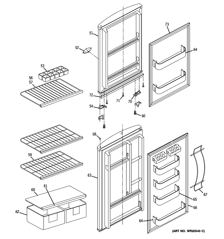 DOORS Diagram and Parts List for GTR12HAXARWW  General Electric Refrigerator