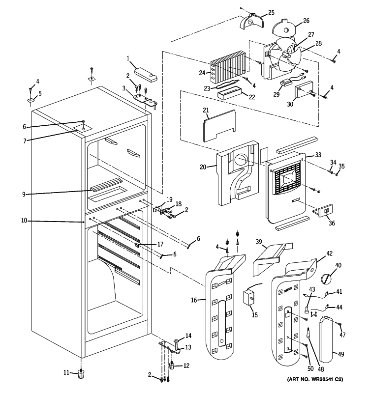 CABINET Diagram and Parts List for GTR12HAXARWW  General Electric Refrigerator