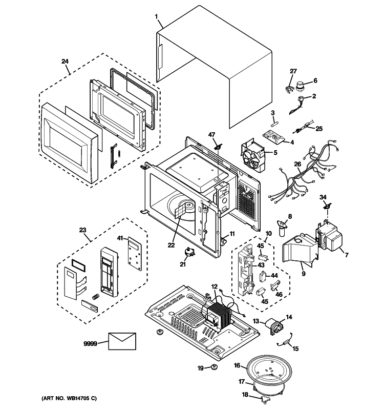 MICROWAVE Diagram and Parts List for JES1451DN1WW  General Electric Microwave