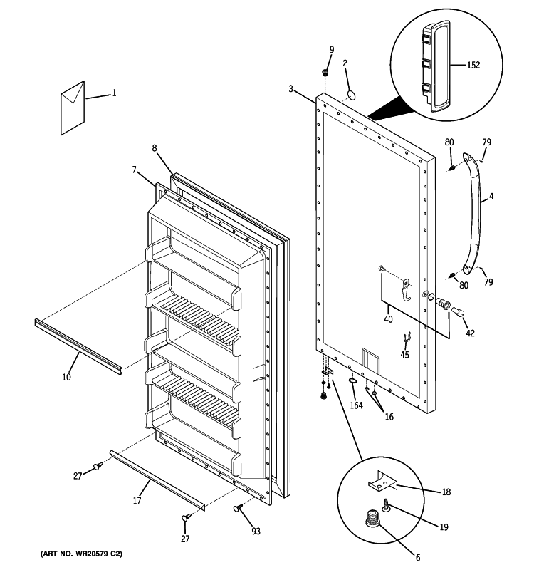 FREEZER DOOR Diagram and Parts List for FUF14SVARWW  General Electric Freezer
