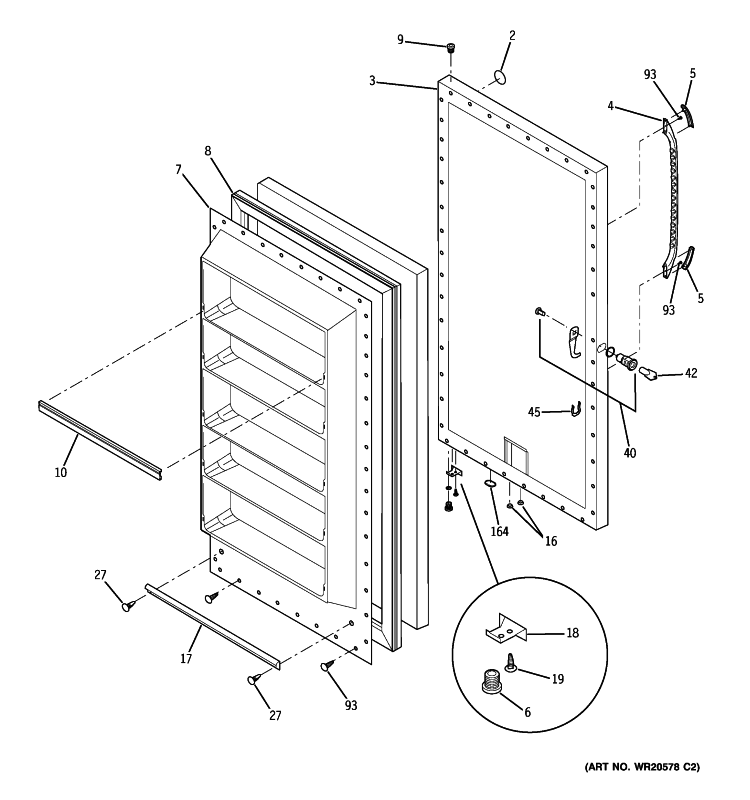 FREEZER DOOR Diagram and Parts List for FUF17DTERWH  General Electric Freezer