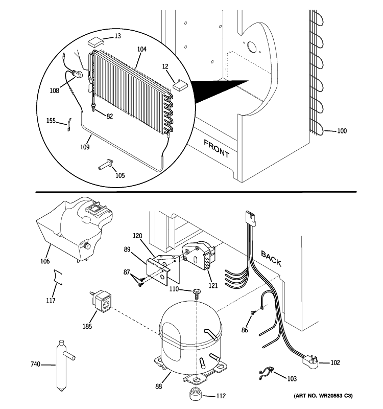 UNIT PARTS Diagram and Parts List for FUF20DTGRWH  General Electric Freezer