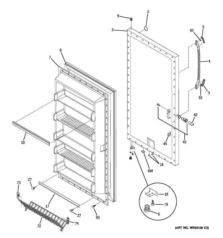 DOOR Diagram and Parts List for FUF20SUDRWW  General Electric Freezer