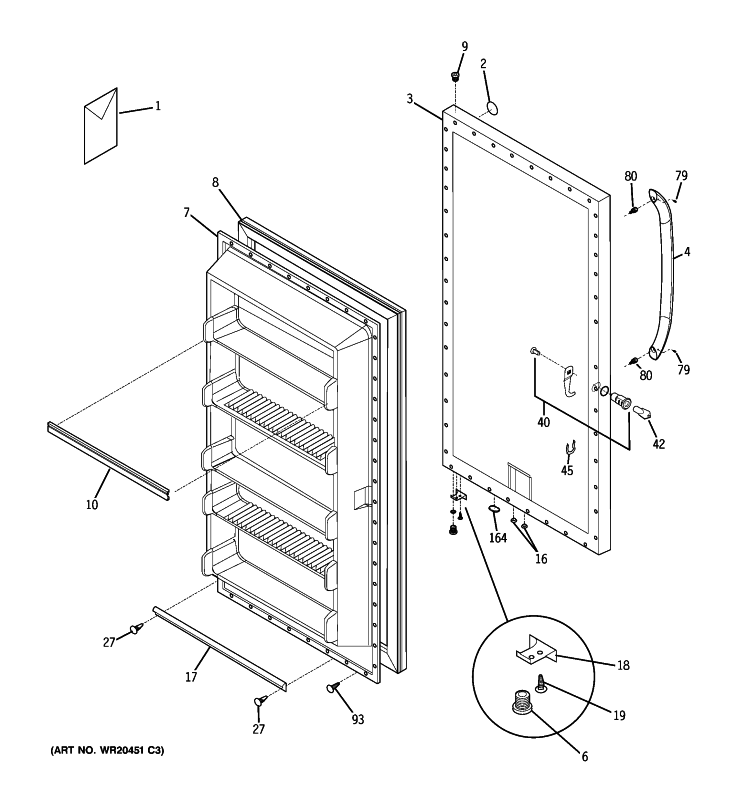 DOOR Diagram and Parts List for FUM14SVARWW  General Electric Freezer