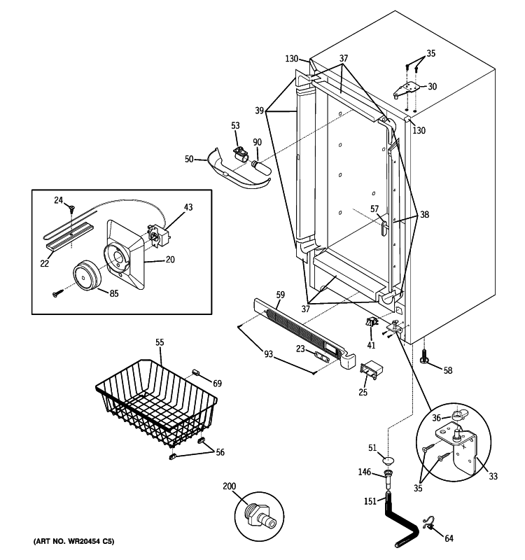 CABINET Diagram and Parts List for FUM17SVARWW  General Electric Freezer