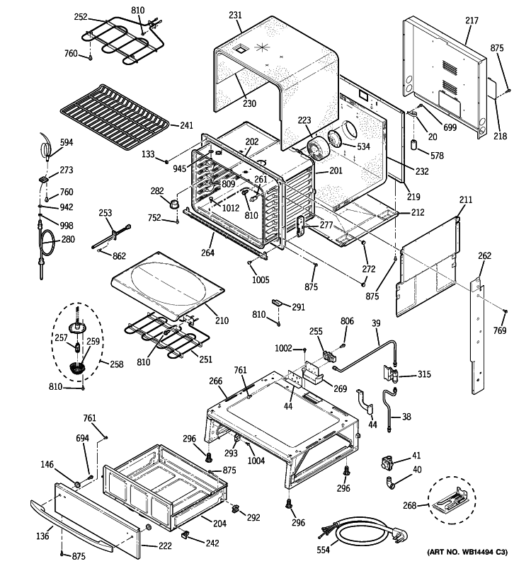 BODY PARTS Diagram and Parts List for P2S975SEM2SS  General Electric Range