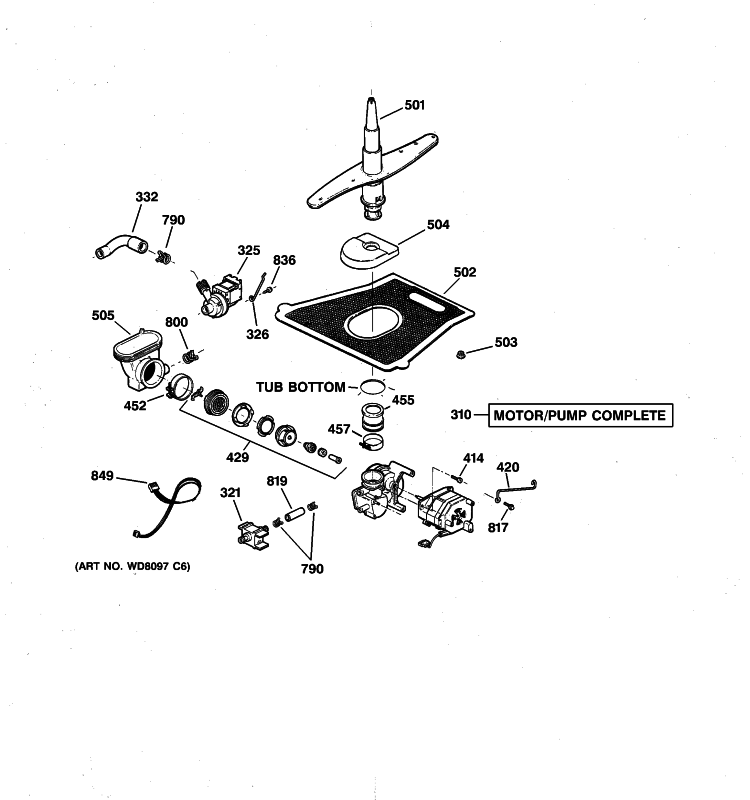 MOTOR-PUMP MECHANISM Diagram and Parts List for GSD5940F01SS  General Electric Dishwasher