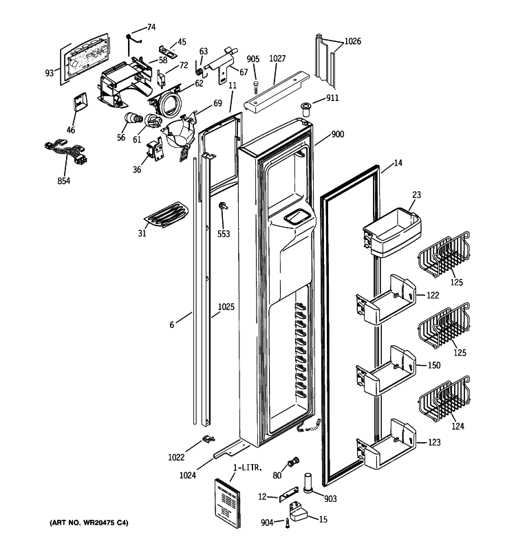 FREEZER DOOR Diagram and Parts List for PIE23NGTJFKB  General Electric Refrigerator