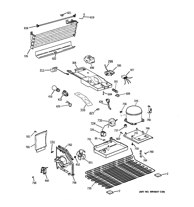 UNIT PARTS Diagram and Parts List for GTT16BBSDRCC  General Electric Refrigerator