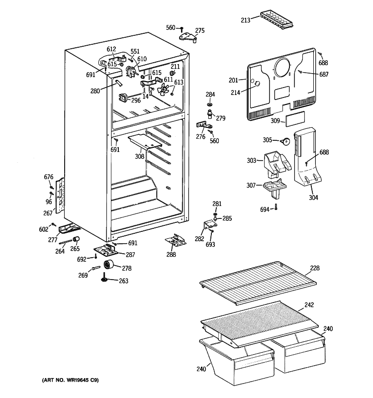 CABINET Diagram and Parts List for GTT17BBSDRCC  General Electric Refrigerator