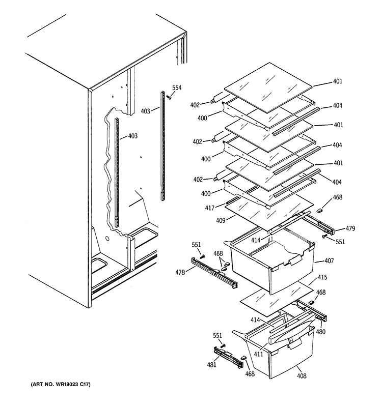 FRESH FOOD SHELVES Diagram and Parts List for GSS20IEPJWW  General Electric Refrigerator