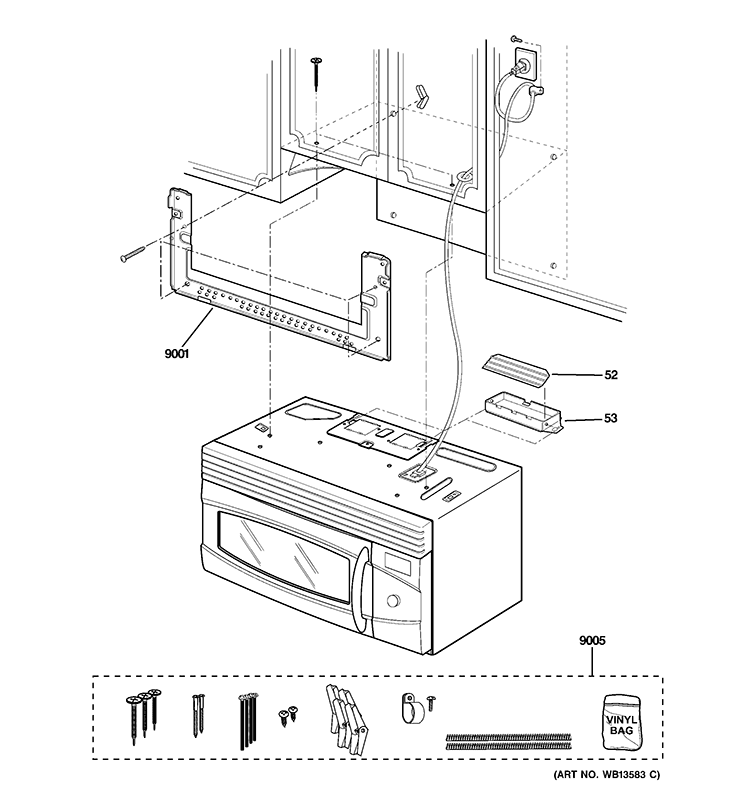 INSTALLATION PARTS Diagram and Parts List for JVM1790BKC01  General Electric Microwave