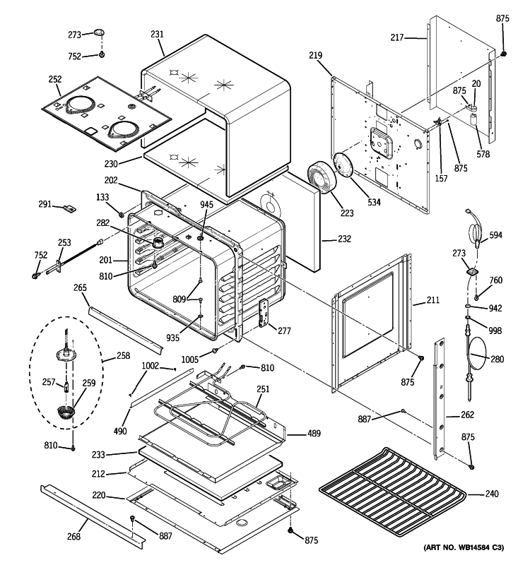 BODY PARTS Diagram and Parts List for PT916SM2SS  General Electric Wall Oven
