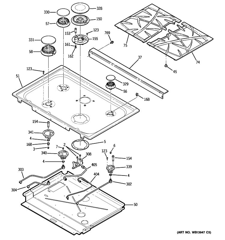 COOKTOP Diagram and Parts List for P2S975BEM4BB  General Electric Range