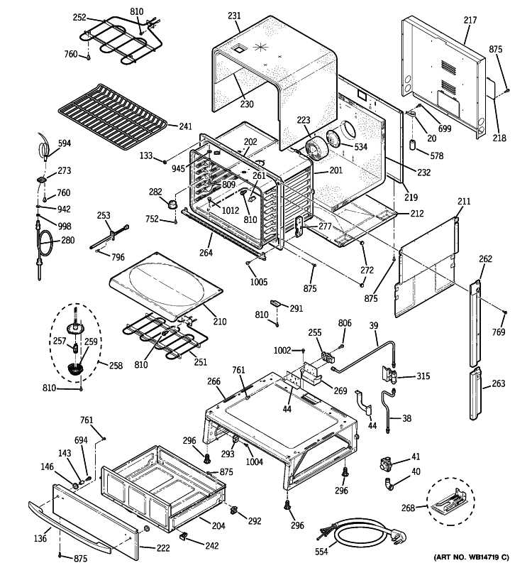 BODY PARTS Diagram and Parts List for P2S975BEM4BB  General Electric Range