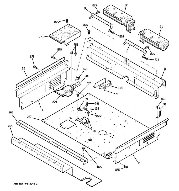 COOLING FAN Diagram and Parts List for P2S975BEM4BB  General Electric Range