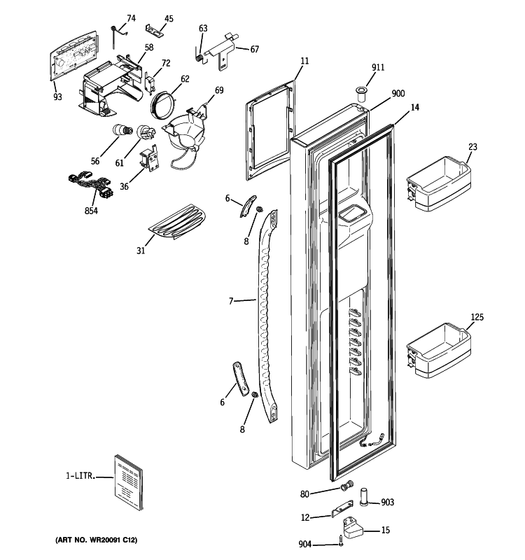 FREEZER DOOR Diagram and Parts List for GCE23LHWIFBB  General Electric Refrigerator