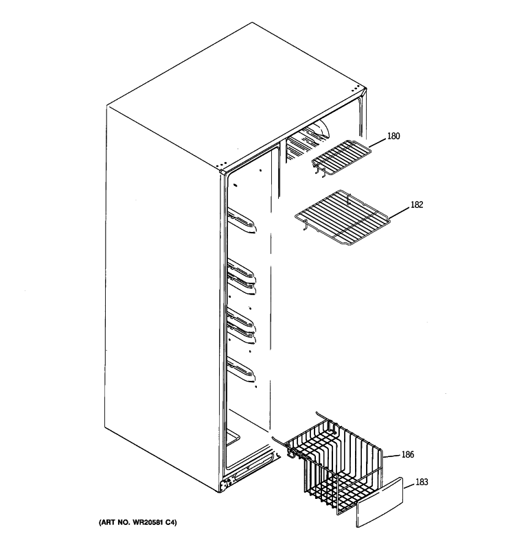 FREEZER SHELVES Diagram and Parts List for GCE23LHWIFBB  General Electric Refrigerator
