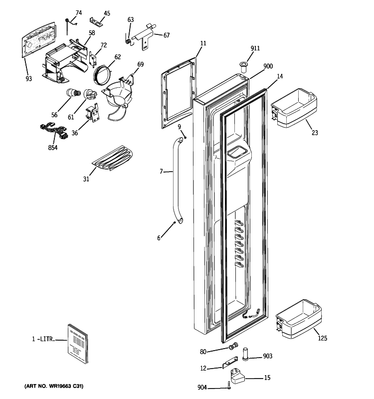 FREEZER DOOR Diagram and Parts List for GCE23LHWIFSS  General Electric Refrigerator
