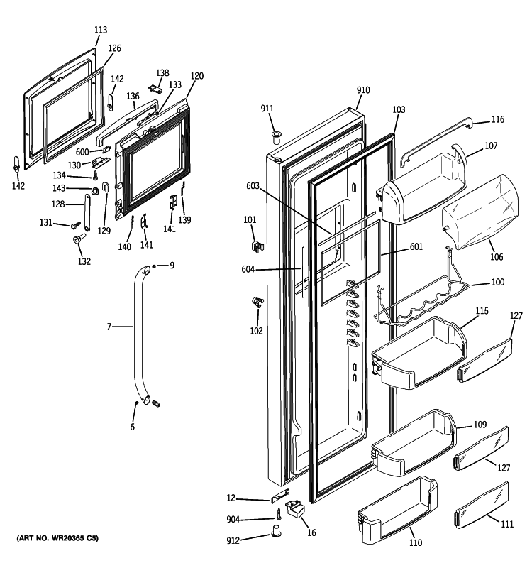 FRESH FOOD DOOR Diagram and Parts List for GCE23LHWIFSS  General Electric Refrigerator