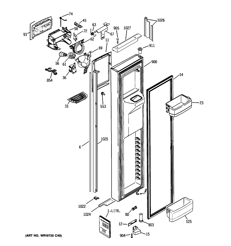FREEZER DOOR Diagram and Parts List for GIE21LGWIFBB  General Electric Refrigerator
