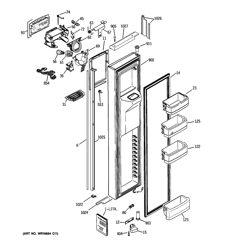 FREEZER DOOR Diagram and Parts List for GIE21MGTJFBB  General Electric Refrigerator