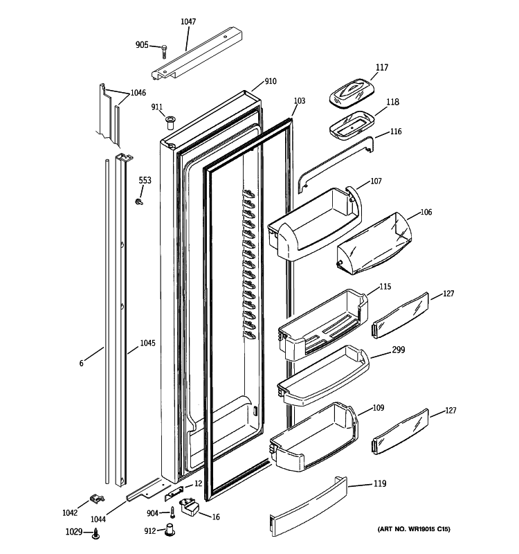 FRESH FOOD DOOR Diagram and Parts List for GIE21MGTJFBB  General Electric Refrigerator