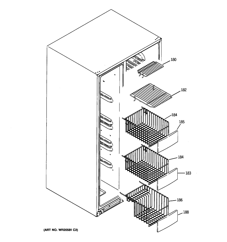 FREEZER SHELVES Diagram and Parts List for GIE21MGTJFBB  General Electric Refrigerator