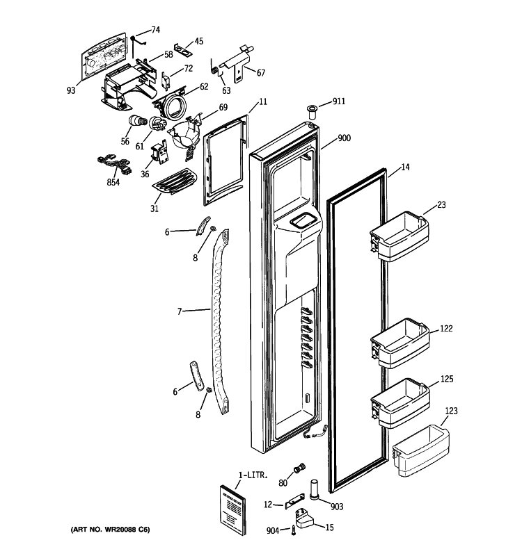 FREEZER DOOR Diagram and Parts List for GSE25MGTJCBB  General Electric Refrigerator