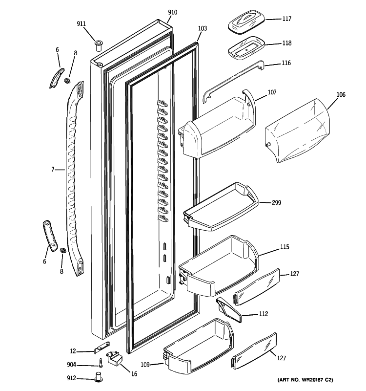 FRESH FOOD DOOR Diagram and Parts List for GSE25MGTJCBB  General Electric Refrigerator
