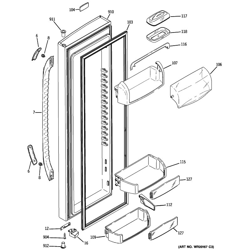 FRESH FOOD DOOR Diagram and Parts List for GSK25LCWICCC  General Electric Refrigerator