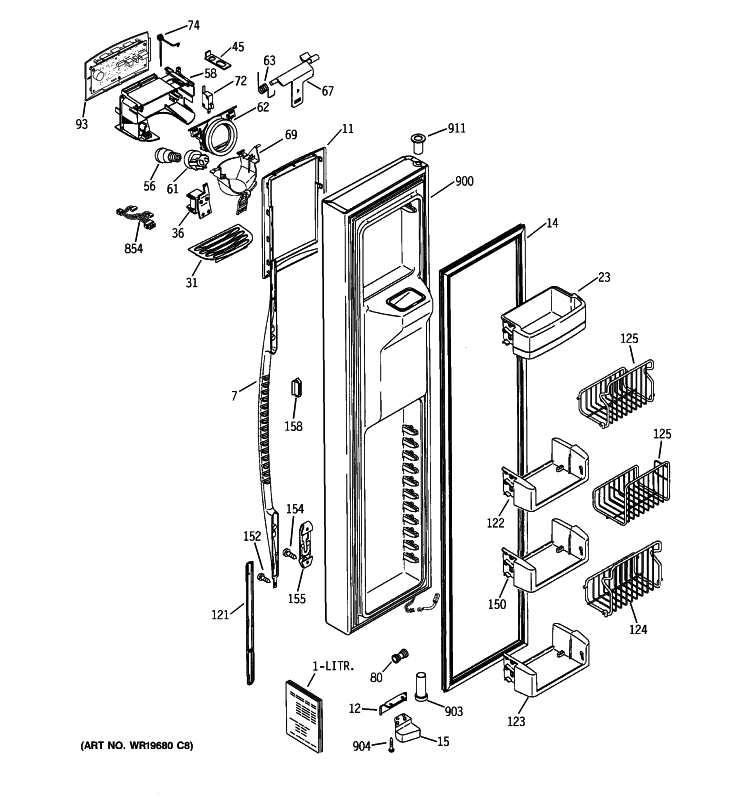 FREEZER DOOR Diagram and Parts List for PCE23NGTJFBB  General Electric Refrigerator