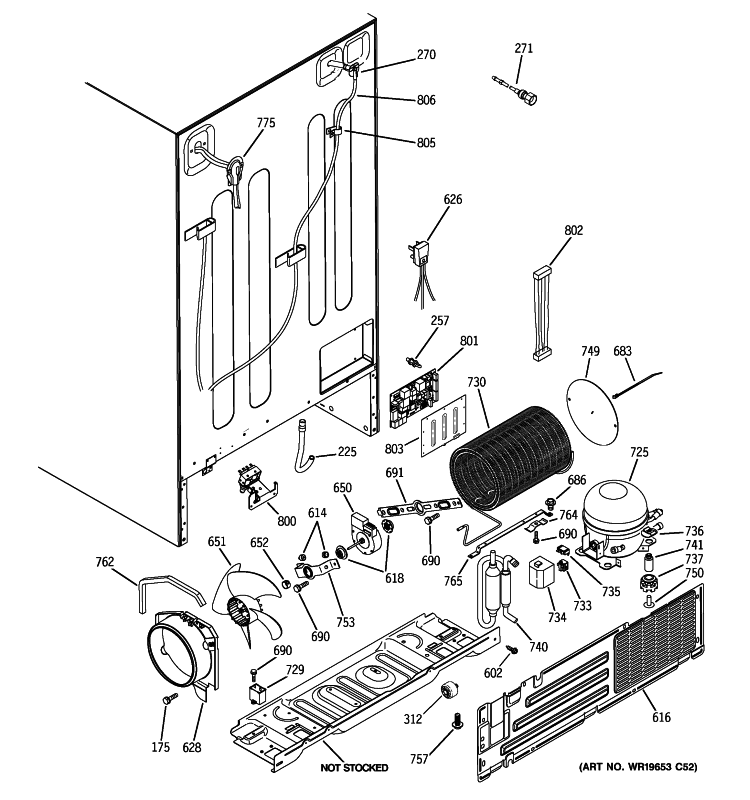 SEALED SYSTEM & MOTHER BOARD Diagram and Parts List for PCE23NGTJFBB  General Electric Refrigerator
