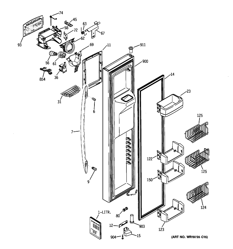 FREEZER DOOR Diagram and Parts List for PCE23NHTJFSS  General Electric Refrigerator