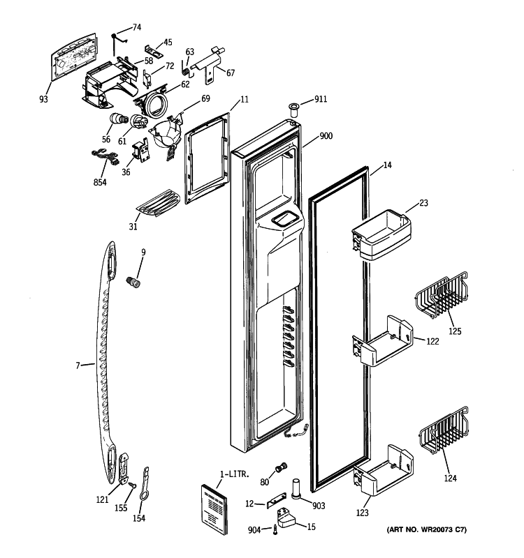 FREEZER DOOR Diagram and Parts List for PCK23NHWIFCC  General Electric Refrigerator