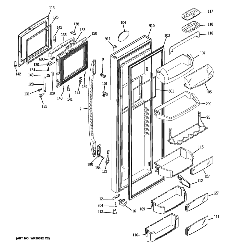 FRESH FOOD DOOR Diagram and Parts List for PCK23NHWIFCC  General Electric Refrigerator