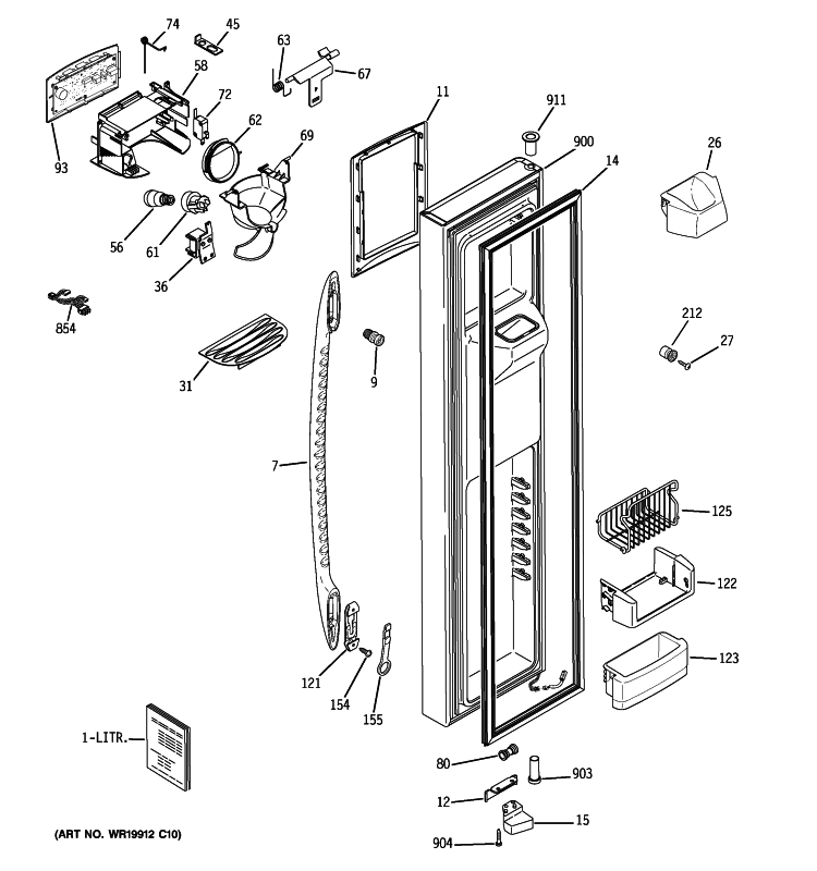 FREEZER DOOR Diagram and Parts List for PHE25MGTJFWW  General Electric Refrigerator