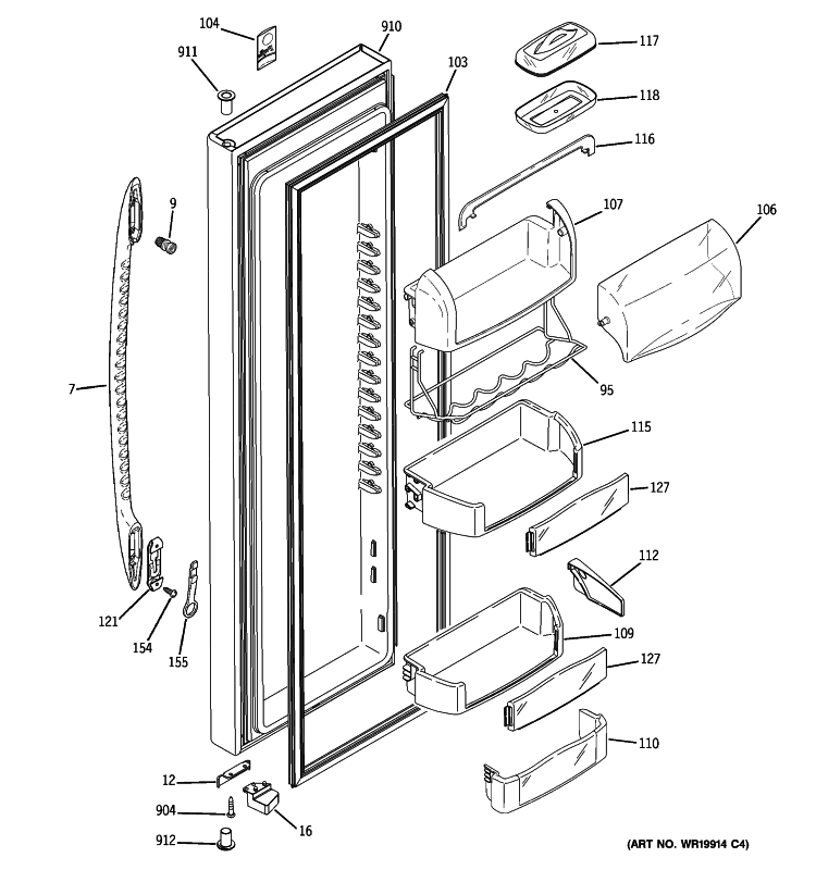 FRESH FOOD DOOR Diagram and Parts List for PHE25MGTJFWW  General Electric Refrigerator