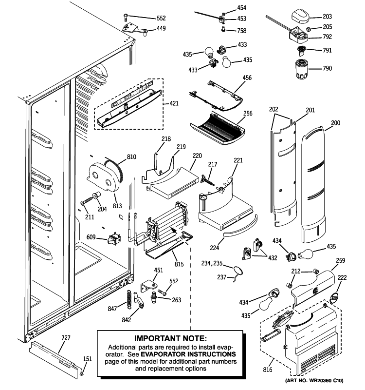 FRESH FOOD SECTION Diagram and Parts List for PHE25MGTJFWW  General Electric Refrigerator