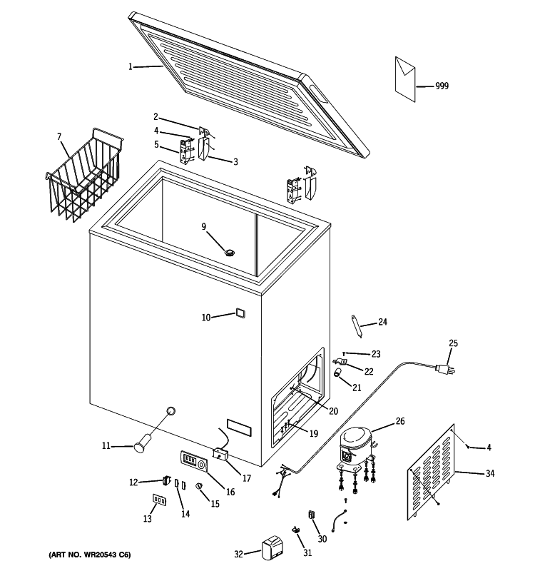 FREEZER PARTS Diagram and Parts List for FCM7SUBWW  General Electric Freezer