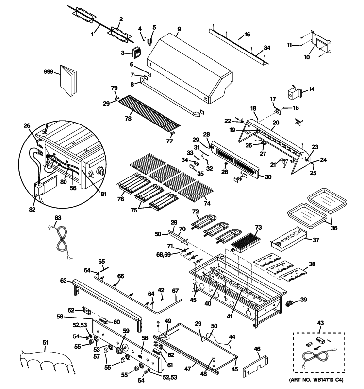 CONTROL PANEL & COOKTOP Diagram and Parts List for ZGG540NBP1SS  General Electric Grill