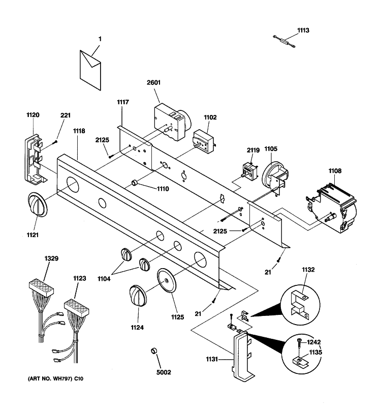 CONTROL PANEL Diagram and Parts List for WSM2780HBWWW  General Electric Washer Dryer Combo