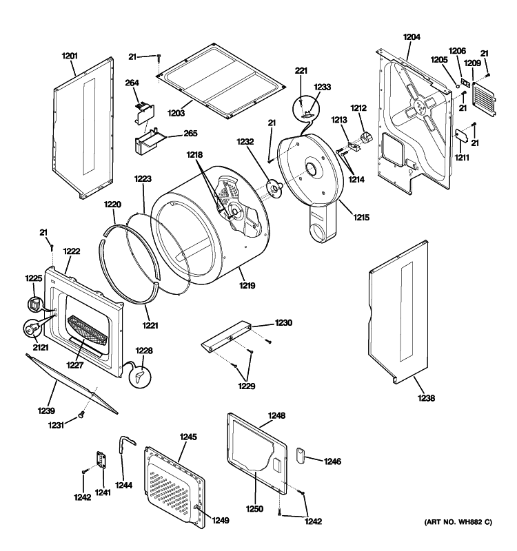 DOOR & DRUM PARTS Diagram and Parts List for WSM2780HBWWW  General Electric Washer Dryer Combo
