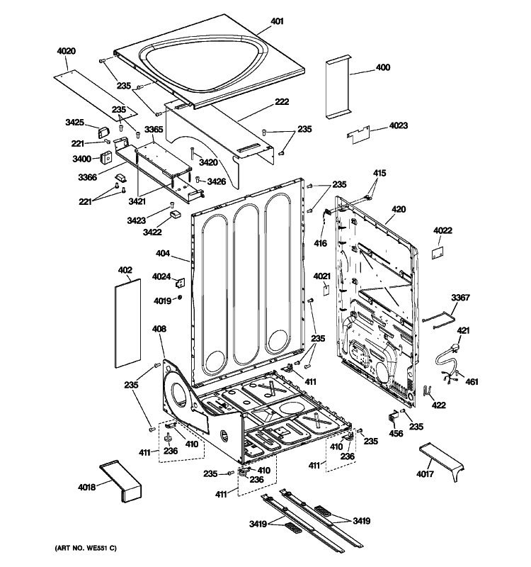 CABINET Diagram and Parts List for DPVH890GJ0WW  General Electric Dryer