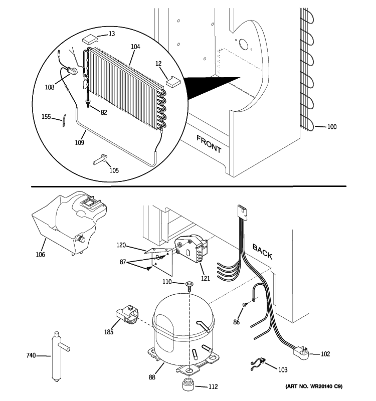 UNIT PARTS Diagram and Parts List for FUF14DTDRWH  General Electric Freezer