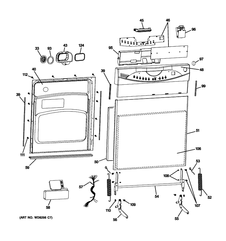 ESCUTCHEON & DOOR ASSEMBLY Diagram and Parts List for GHDA696P01SS  General Electric Dishwasher