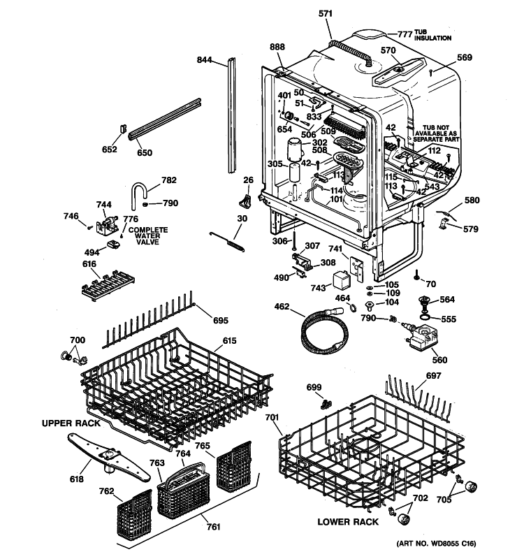 BODY PARTS Diagram and Parts List for GSD5620D02BB  General Electric Dishwasher