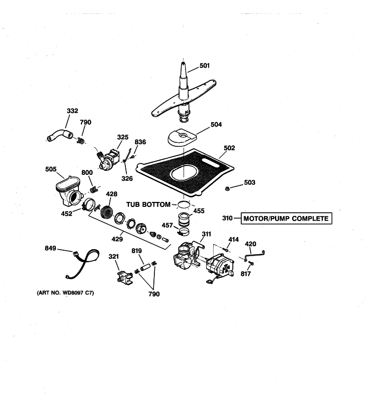 MOTOR-PUMP MECHANISM Diagram and Parts List for GSD5620D02BB  General Electric Dishwasher