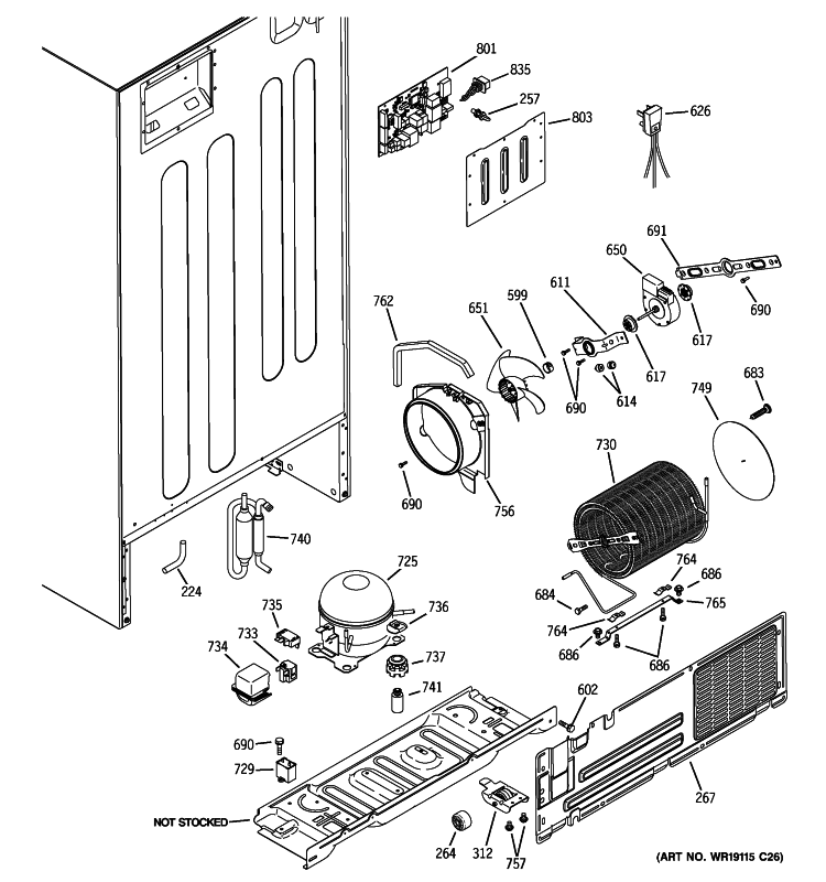UNIT PARTS Diagram and Parts List for GTE25DBTJRWW  General Electric Refrigerator