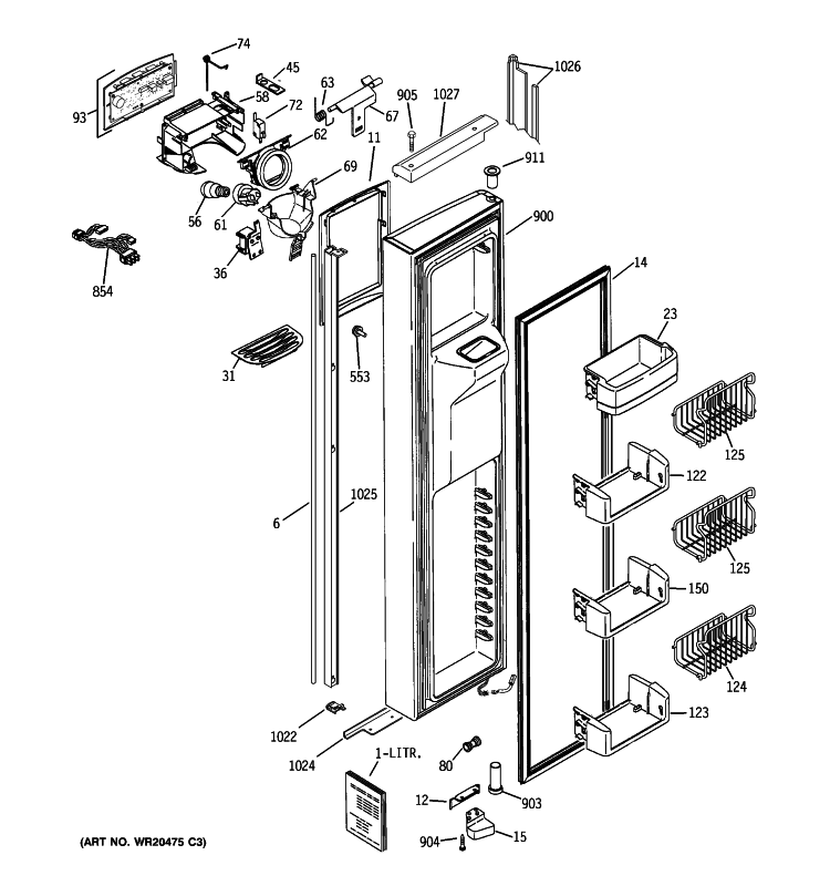 FREEZER DOOR Diagram and Parts List for PIE23NGTJFBB  General Electric Refrigerator